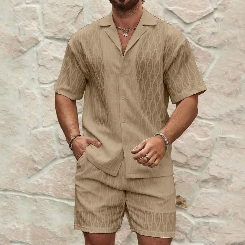 Men Tracksuits Summer Fashion Solid Loose Casual Two Pieces Lapel Button Shirt Shorts Beach Holiday All-match Outfits Male Weselleverythingnow
