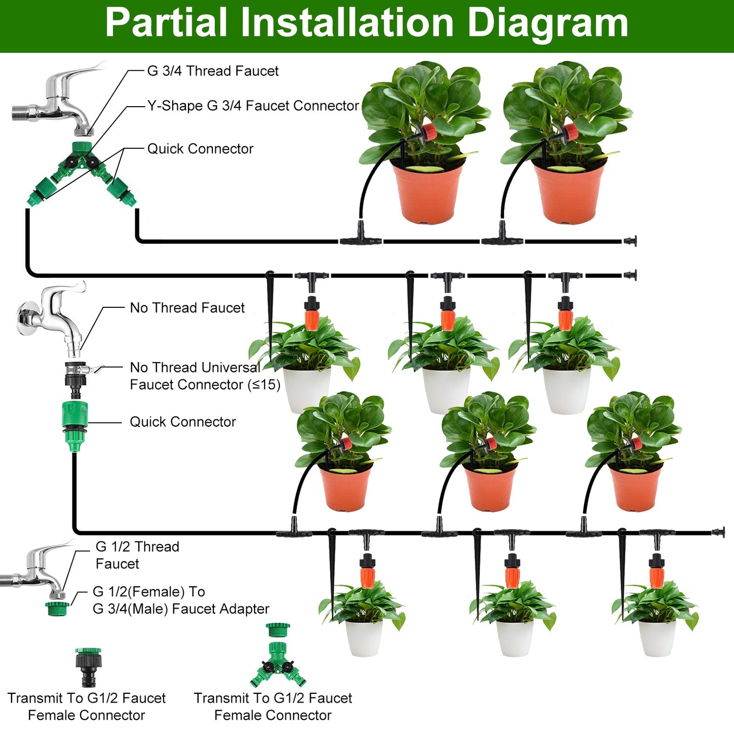 164FT Drip Irrigation Kit Automatic Garden Irrigation System Misting Plant Watering Drip Kit For Garden Greenhouse Flower Bed Patio Lawn