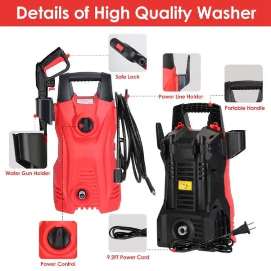 Electric High Pressure Washer 3000PSI Max 2.6GPM Powerful Car Washer Pressure Cleaner With Adjustable Spray Nozzle Soap Dispenser IPX5 Waterproof For Patio Garden Driveway Weselleverythingnow