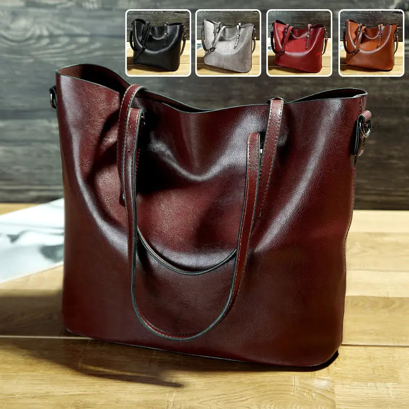 Simple Oil Wax Leather Messenger Shoulder Bags Women's High Capacity Portable Tote Bag Weselleverythingnow