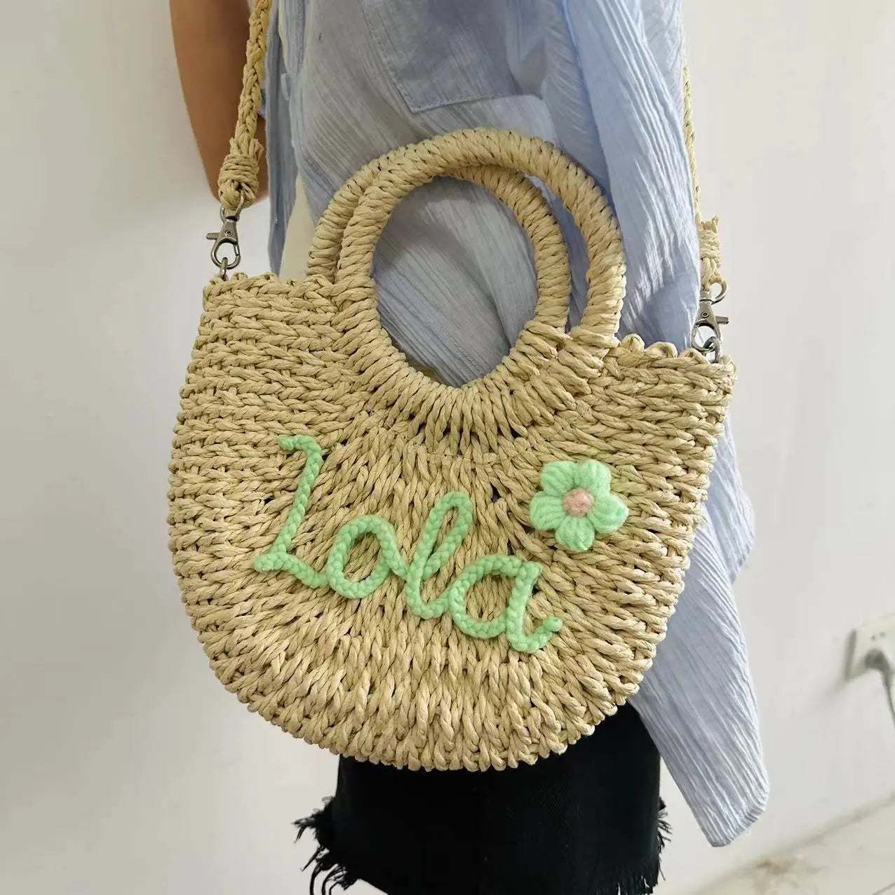 DIY Letter Name Seaside Vacation Style Grass Woven Handbag Straw Tote Crossbody Bag Weselleverythingnow
