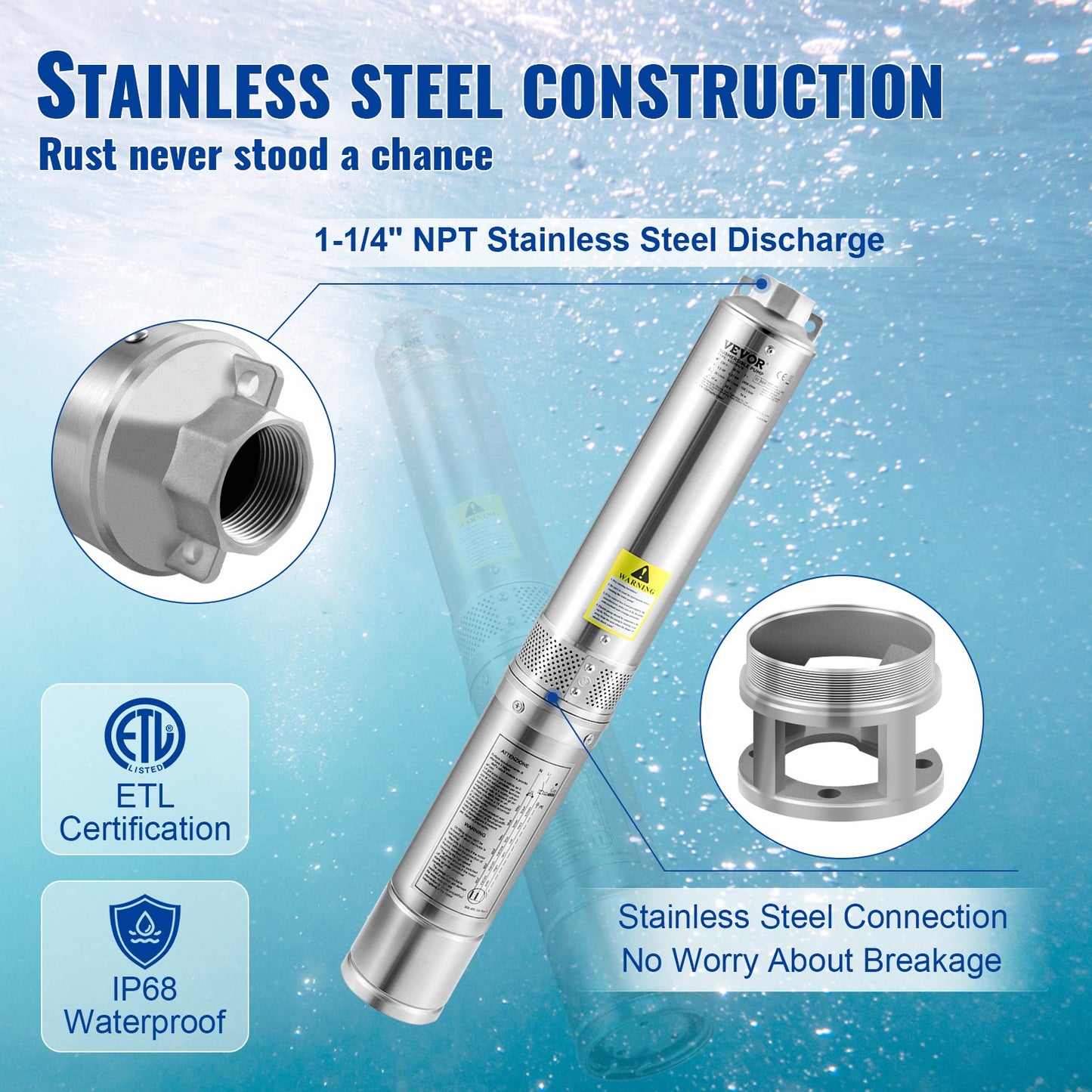 Deep Well Submersible Pump, 2HP 230V/60Hz, 37GPM 427 Ft Head, With 33 Ft Cord & External Control Box, 4 Inch Stainless Steel Water Pumps For Industrial, Irrigation And Home Use, IP68 Waterproof