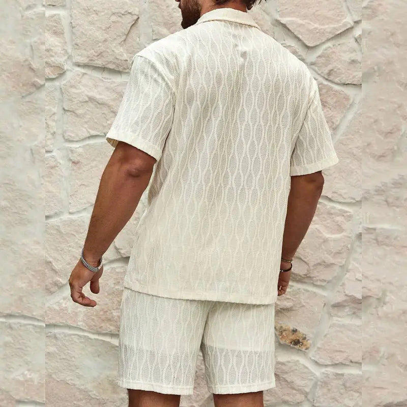 Men Tracksuits Summer Fashion Solid Loose Casual Two Pieces Lapel Button Shirt Shorts Beach Holiday All-match Outfits Male Weselleverythingnow