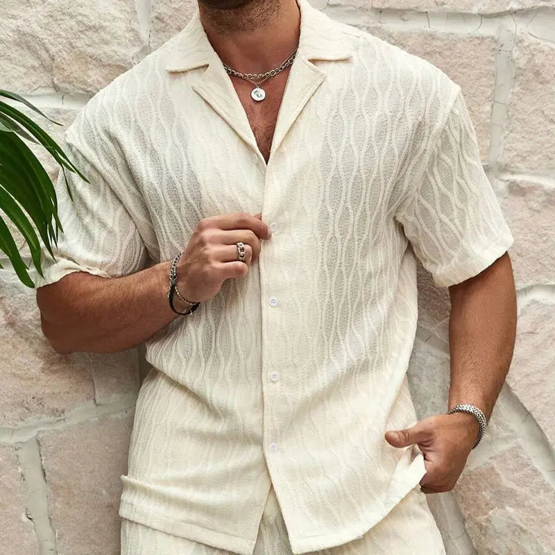 Men Tracksuits Summer Fashion Solid Loose Casual Two Pieces Lapel Button Shirt Shorts Beach Holiday All-match Outfits Male Weselleverythingnow