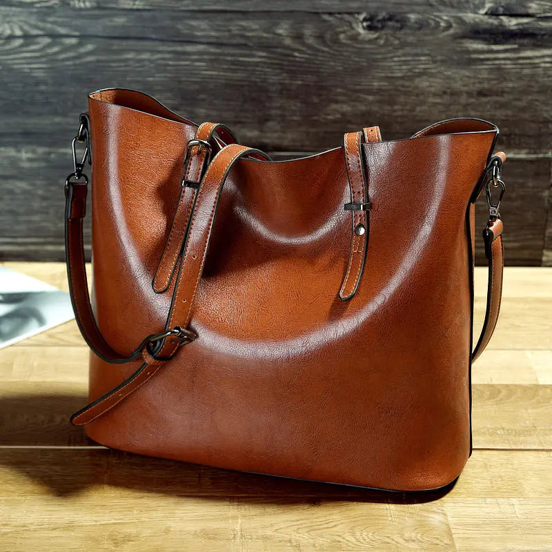 Simple Oil Wax Leather Messenger Shoulder Bags Women's High Capacity Portable Tote Bag Weselleverythingnow