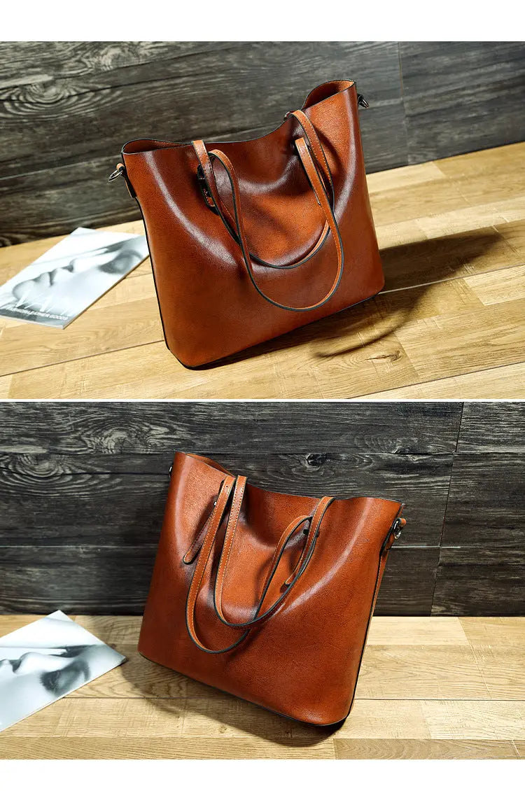 Simple Oil Wax Leather Messenger Shoulder Bags Women's High Capacity Portable Tote Bag Weselleverythingnow