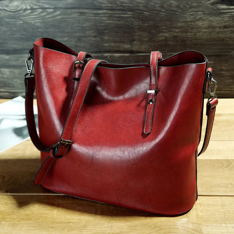 Simple Oil Wax Leather Messenger Shoulder Bags Women's High Capacity Portable Tote Bag Weselleverythingnow
