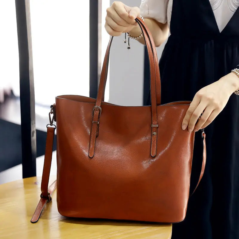 Simple Oil Wax Leather Messenger Shoulder Bags Women's High Capacity Portable Tote Bag Weselleverythingnow