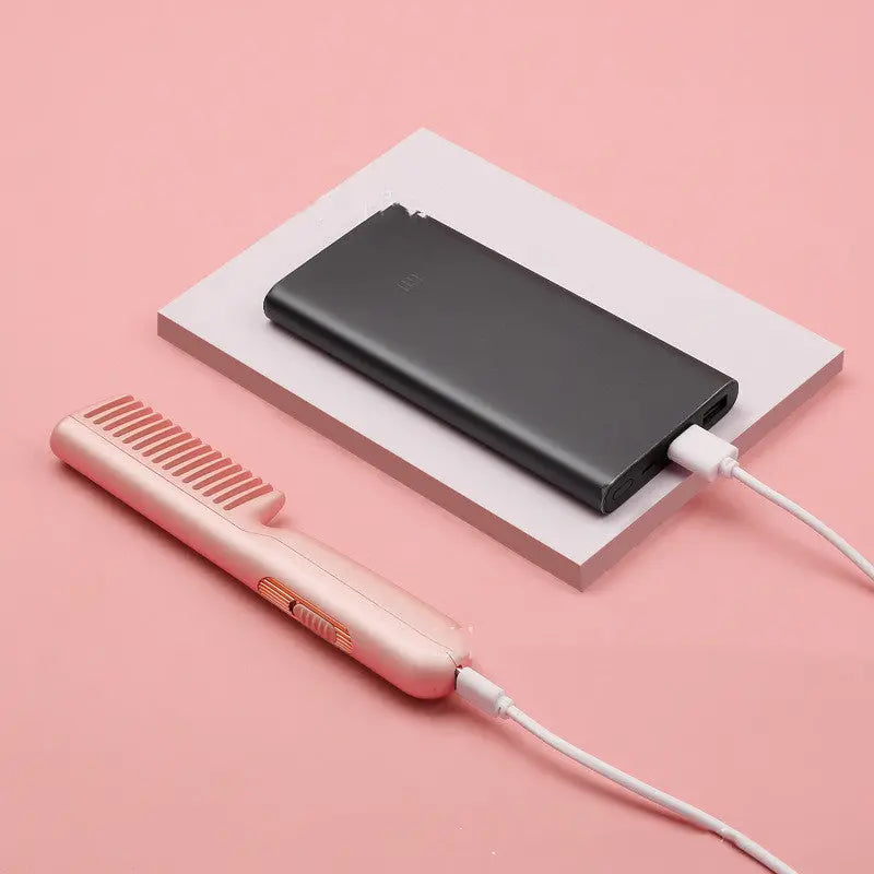 2 In 1 Wireless Straight Hair Comb Portable USB Charging Negative -Ion Smoothing Straightener Curling Comb Hair Brush Weselleverythingnow