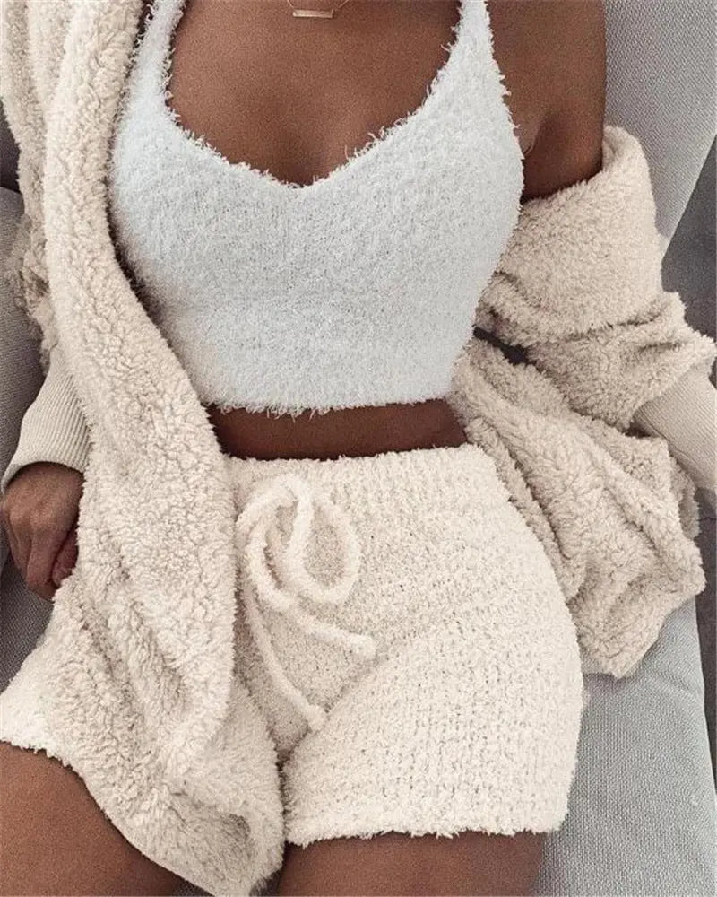 3pcs Womens Clothing Long Sleeve Crop Tank Top And Drawstring Shorts Pajama Set Weselleverythingnow