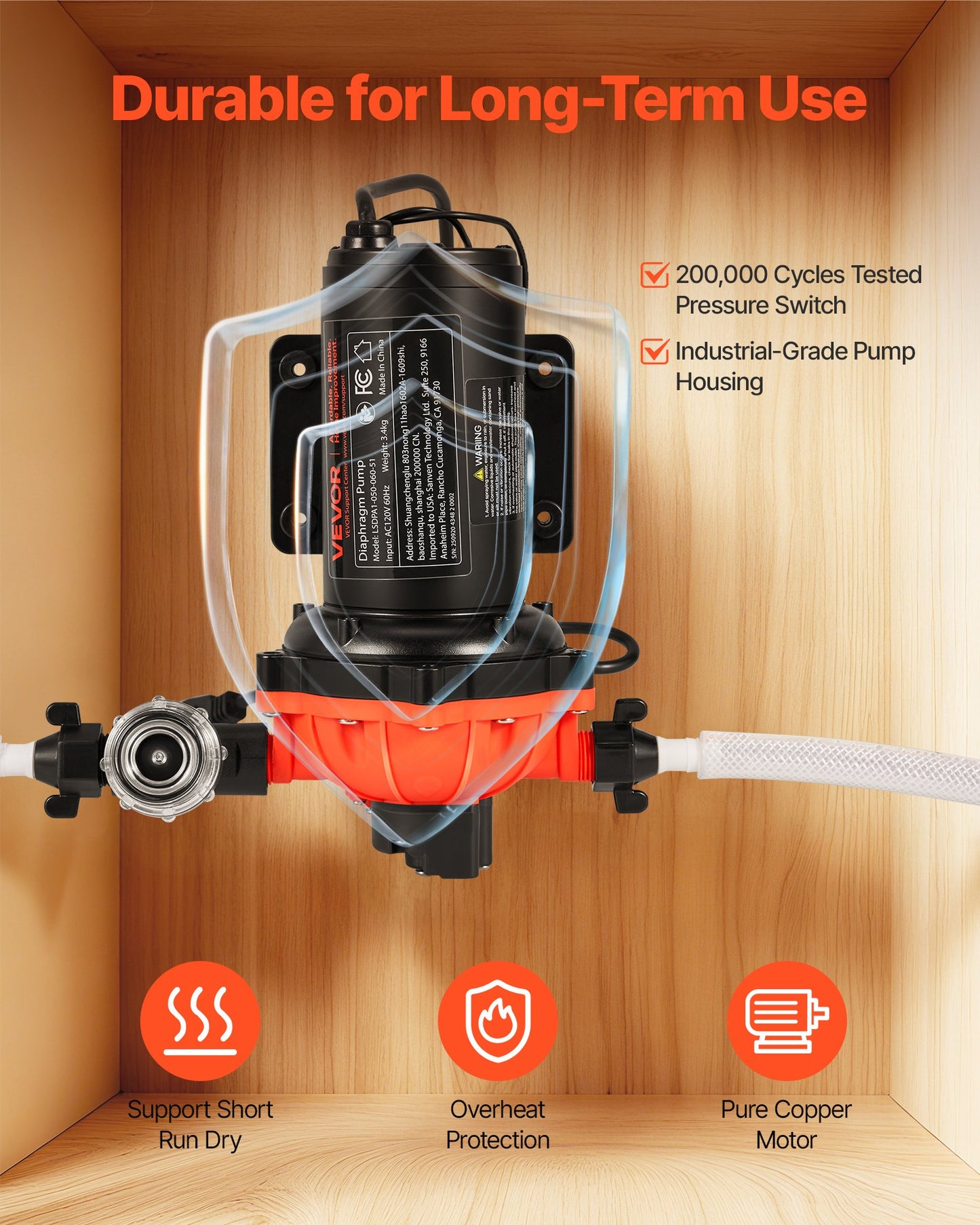 Water Pressure Pump, 110V AC 5 GPM, 5-Chamber On Demand Electric Diaphragm Water Transfer Pump, 60 PSI Max Pressure, Automatic Pressure Switch, For Home Kitchen Garden Irrigation Car Washing