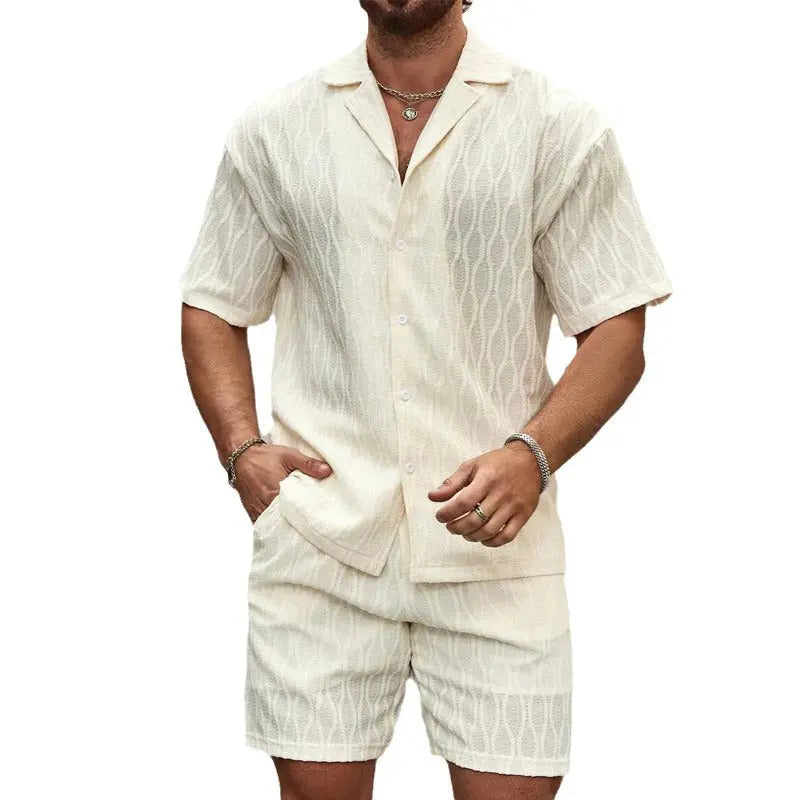 Men Tracksuits Summer Fashion Solid Loose Casual Two Pieces Lapel Button Shirt Shorts Beach Holiday All-match Outfits Male Weselleverythingnow