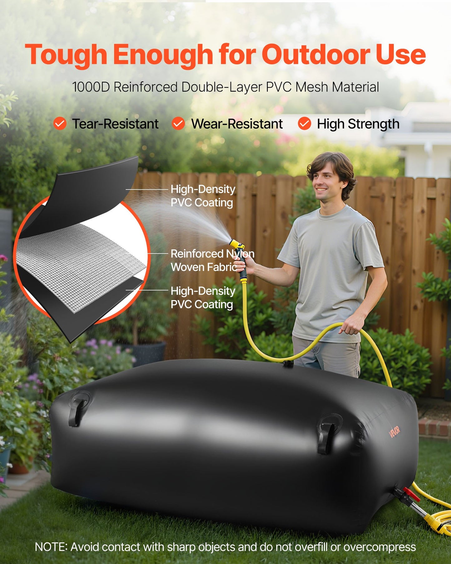Water Storage Bladder, 264.2 Gal Collapsible Water Storage Bag, Wear-Resistant 1000D PVC Soft Waters Bag, Leakproof Camping Tank Containers For Garden Irrigation RV Emergency Use, Black
