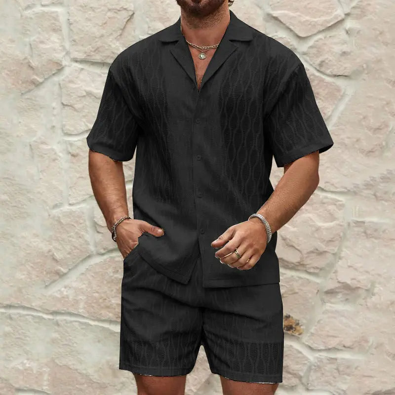 Men Tracksuits Summer Fashion Solid Loose Casual Two Pieces Lapel Button Shirt Shorts Beach Holiday All-match Outfits Male Weselleverythingnow