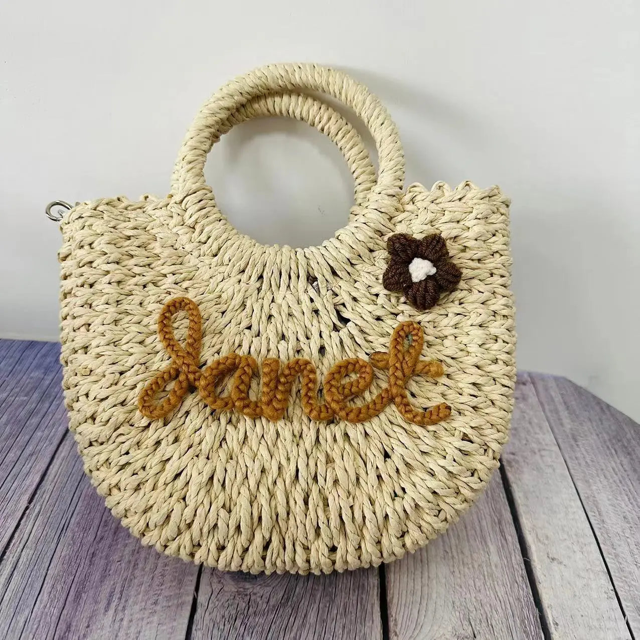 DIY Letter Name Seaside Vacation Style Grass Woven Handbag Straw Tote Crossbody Bag Weselleverythingnow