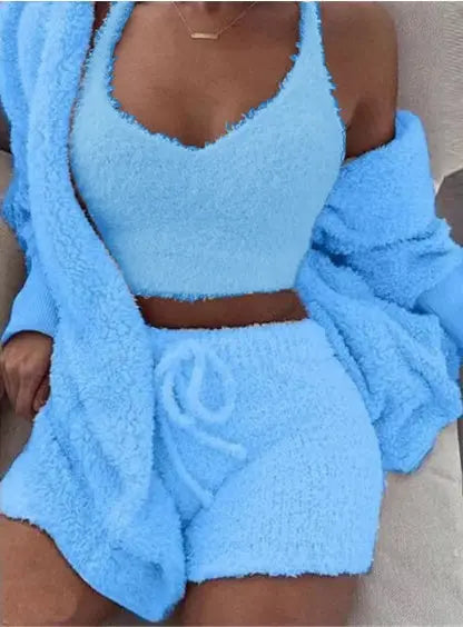 3pcs Womens Clothing Long Sleeve Crop Tank Top And Drawstring Shorts Pajama Set Weselleverythingnow