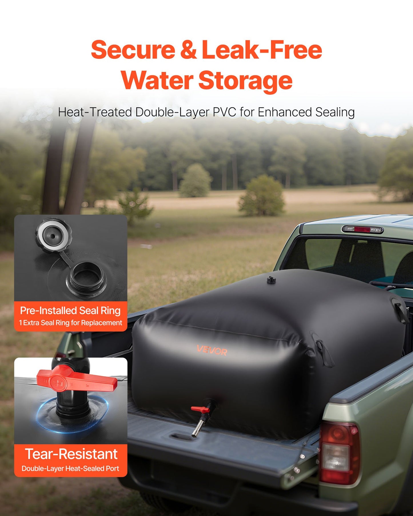 Water Storage Bladder, 264.2 Gal Collapsible Water Storage Bag, Wear-Resistant 1000D PVC Soft Waters Bag, Leakproof Camping Tank Containers For Garden Irrigation RV Emergency Use, Black
