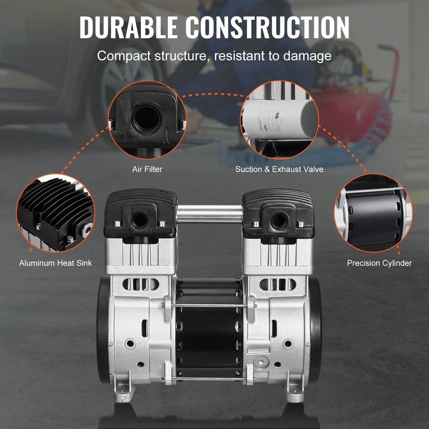 Air Compressor Motor, 2HP 5.2CFM @ 90PSI Oil Free Air Compressor Pump & Max. 145PSI Pressure, 78dB Ultra-Quiet Compressor Motor For Auto Repair, Tire Inflation, Spray Painting, Woodwork Nailing Weselleverythingnow