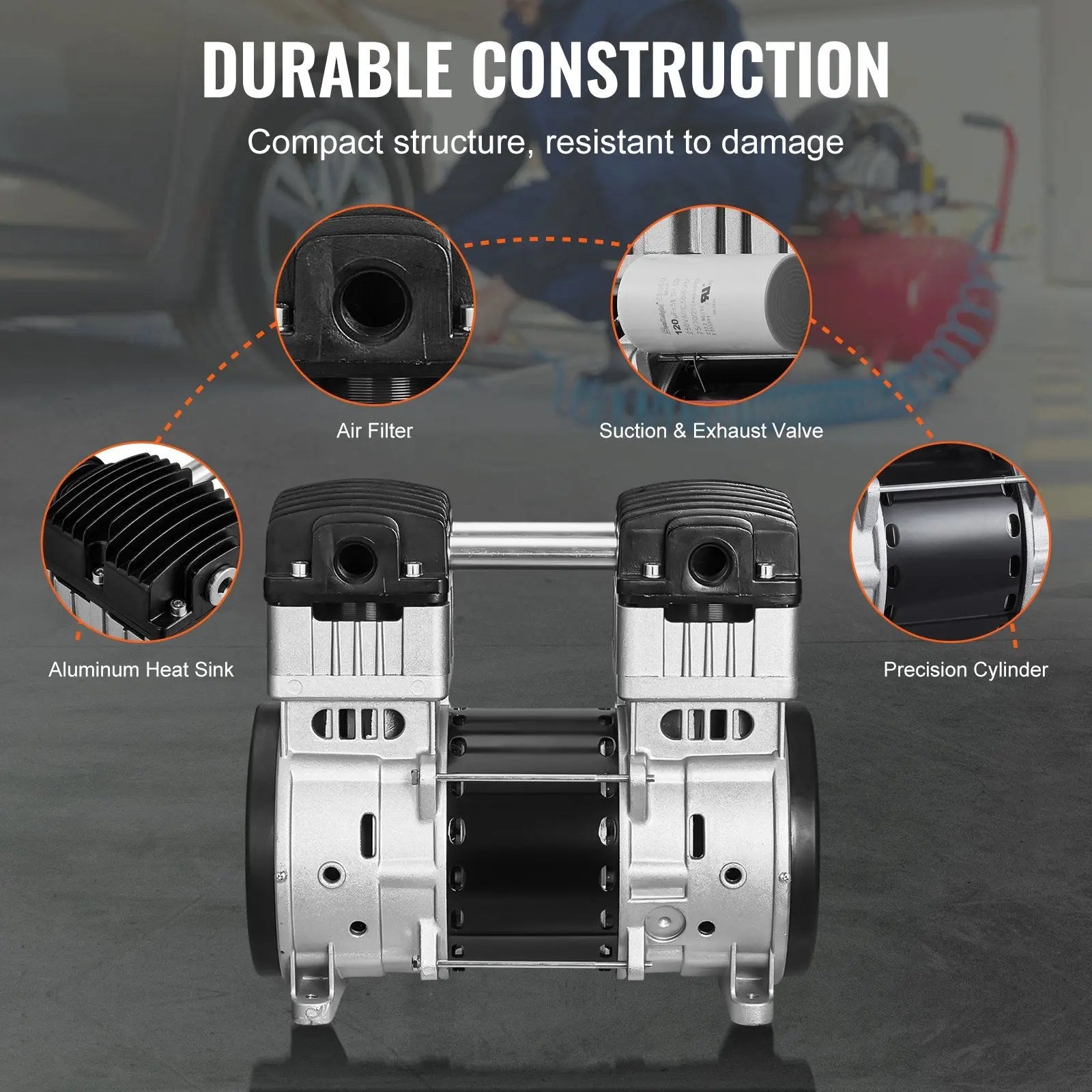 Air Compressor Motor, 2HP 5.2CFM @ 90PSI Oil Free Air Compressor Pump & Max. 145PSI Pressure, 78dB Ultra-Quiet Compressor Motor For Auto Repair, Tire Inflation, Spray Painting, Woodwork Nailing Weselleverythingnow