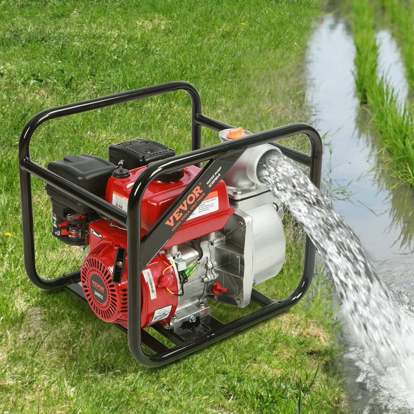 Gasoline Engine Water Pump, 3-inch, 7HP 265 GPM, 142ft Lift, 22ft Suction, 4-Stroke Gas Powered Trash Water Transfer Pump Portable High Pressure With 25ft Hose For Irrigation Pool, EPA Certified