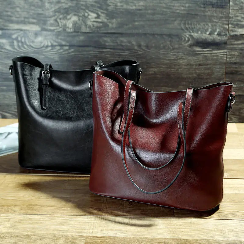 Simple Oil Wax Leather Messenger Shoulder Bags Women's High Capacity Portable Tote Bag Weselleverythingnow