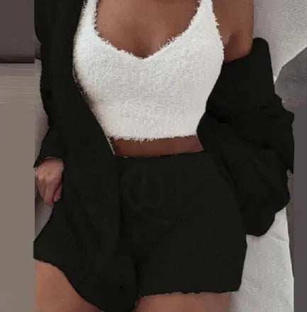 3pcs Womens Clothing Long Sleeve Crop Tank Top And Drawstring Shorts Pajama Set Weselleverythingnow
