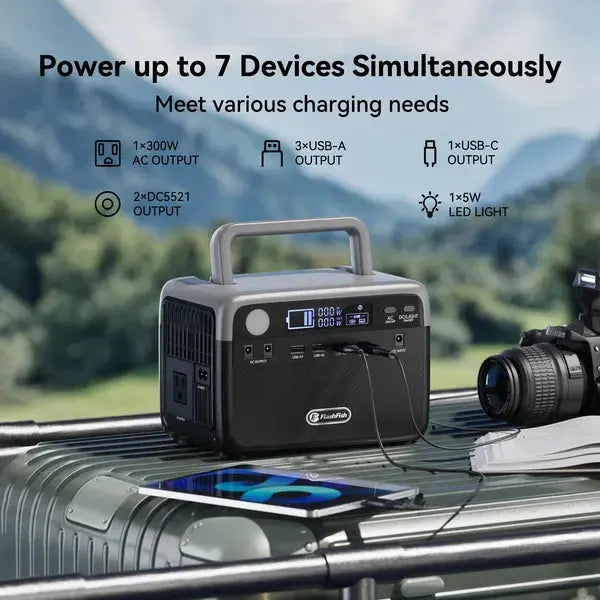 Flashfish 300W Power Station + 60W Solar Panel 230.4Wh LiFePO4 (Peak 600W) Solar Generator AC Outlets Portable Power Station,Power Bank, Battery Backup For Hurricane Emergency/Outdoor Camping Weselleverythingnow