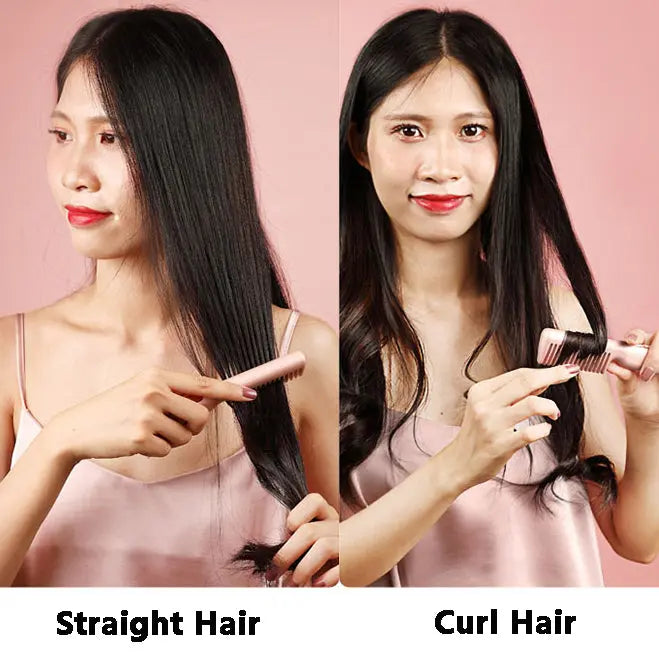 2 In 1 Wireless Straight Hair Comb Portable USB Charging Negative -Ion Smoothing Straightener Curling Comb Hair Brush Weselleverythingnow