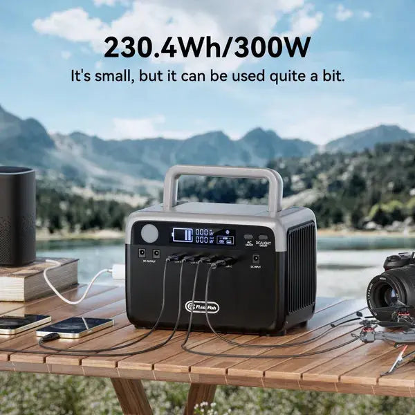 Flashfish 300W Power Station + 60W Solar Panel 230.4Wh LiFePO4 (Peak 600W) Solar Generator AC Outlets Portable Power Station,Power Bank, Battery Backup For Hurricane Emergency/Outdoor Camping Weselleverythingnow