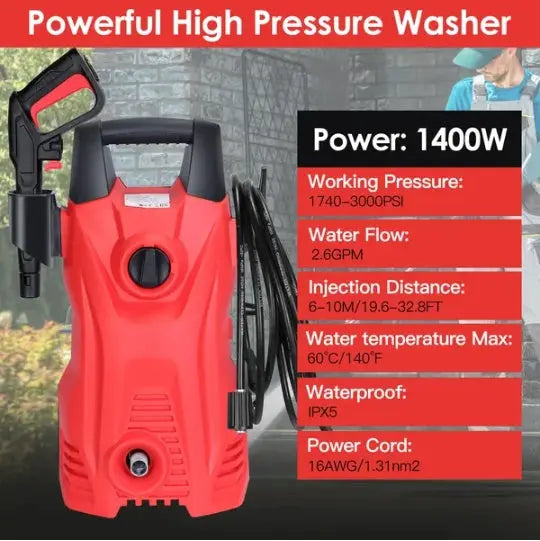 Electric High Pressure Washer 3000PSI Max 2.6GPM Powerful Car Washer Pressure Cleaner With Adjustable Spray Nozzle Soap Dispenser IPX5 Waterproof For Patio Garden Driveway Weselleverythingnow
