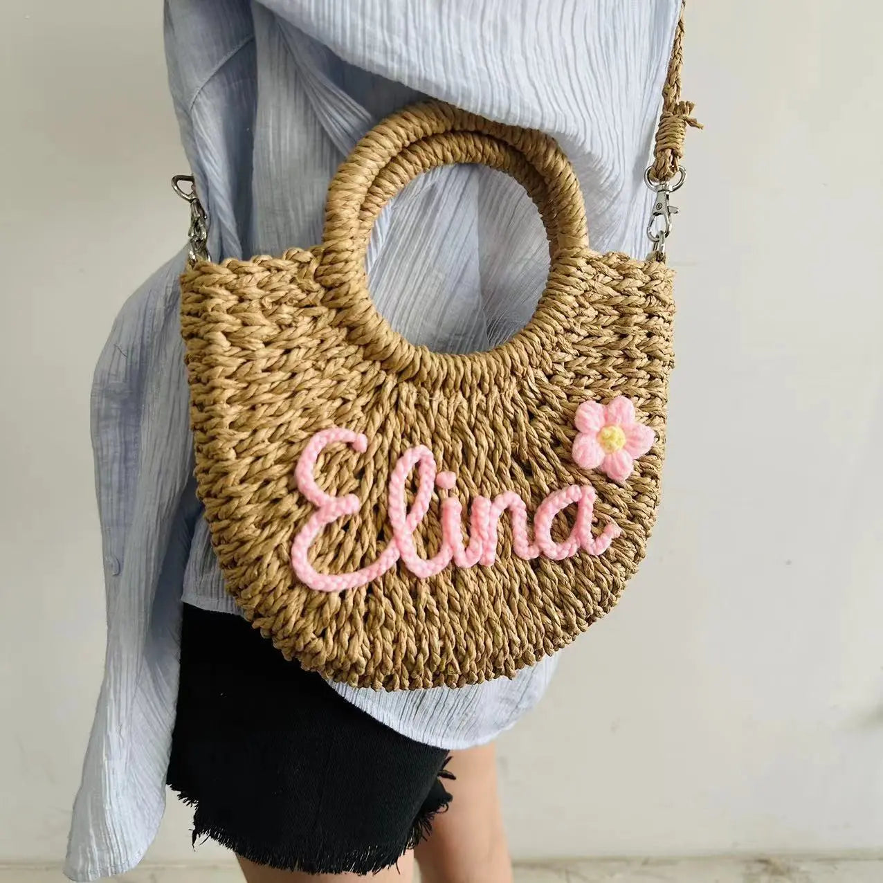 DIY Letter Name Seaside Vacation Style Grass Woven Handbag Straw Tote Crossbody Bag Weselleverythingnow
