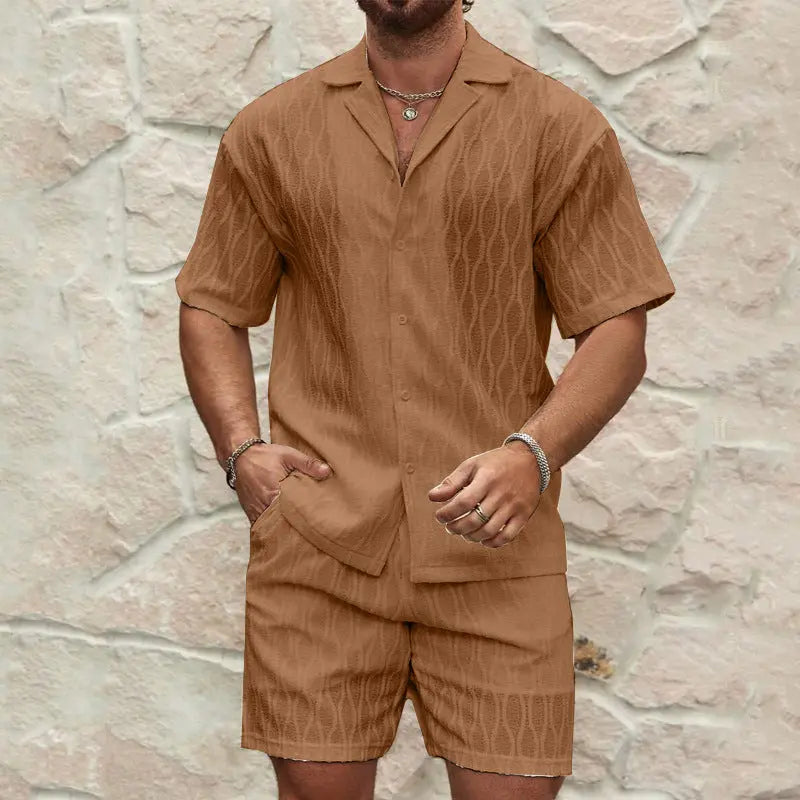 Men Tracksuits Summer Fashion Solid Loose Casual Two Pieces Lapel Button Shirt Shorts Beach Holiday All-match Outfits Male Weselleverythingnow