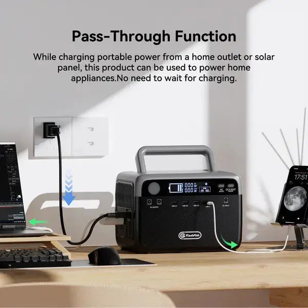 Flashfish 300W Power Station + 60W Solar Panel 230.4Wh LiFePO4 (Peak 600W) Solar Generator AC Outlets Portable Power Station,Power Bank, Battery Backup For Hurricane Emergency/Outdoor Camping Weselleverythingnow