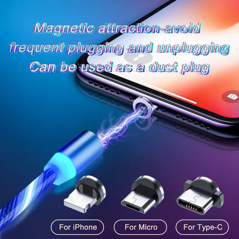Magnetic Charging Cable Streamer Fast Charging Cable Lighting Micro USB Cable LED Magnet Charger Type-C Cable Weselleverythingnow