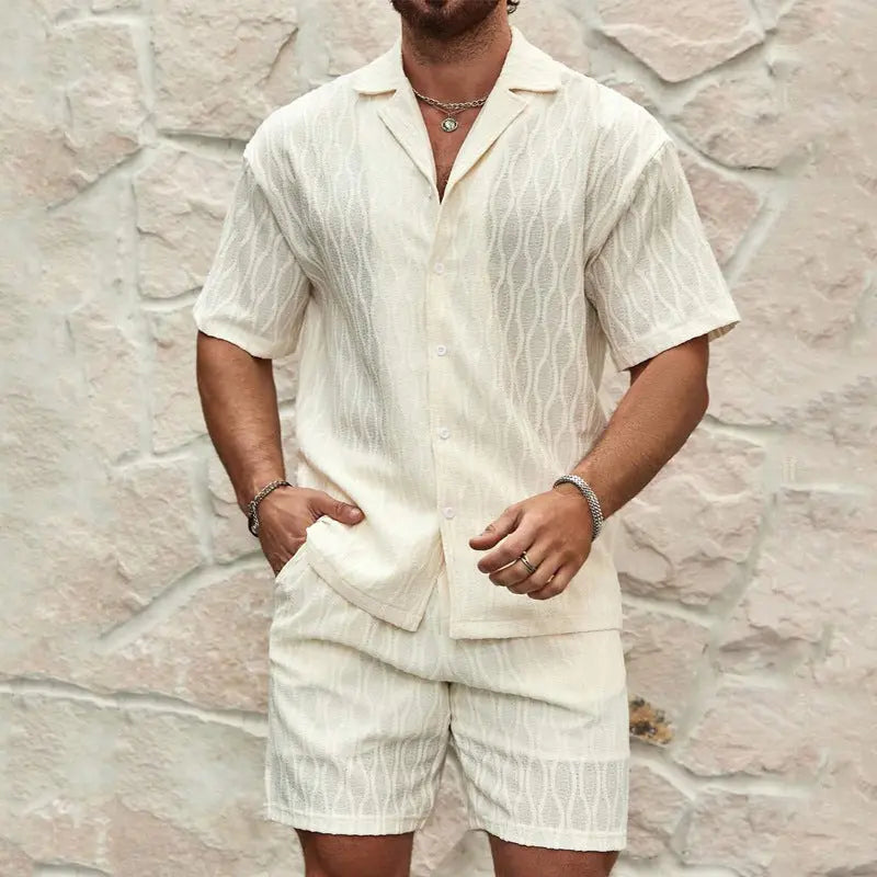 Men Tracksuits Summer Fashion Solid Loose Casual Two Pieces Lapel Button Shirt Shorts Beach Holiday All-match Outfits Male Weselleverythingnow