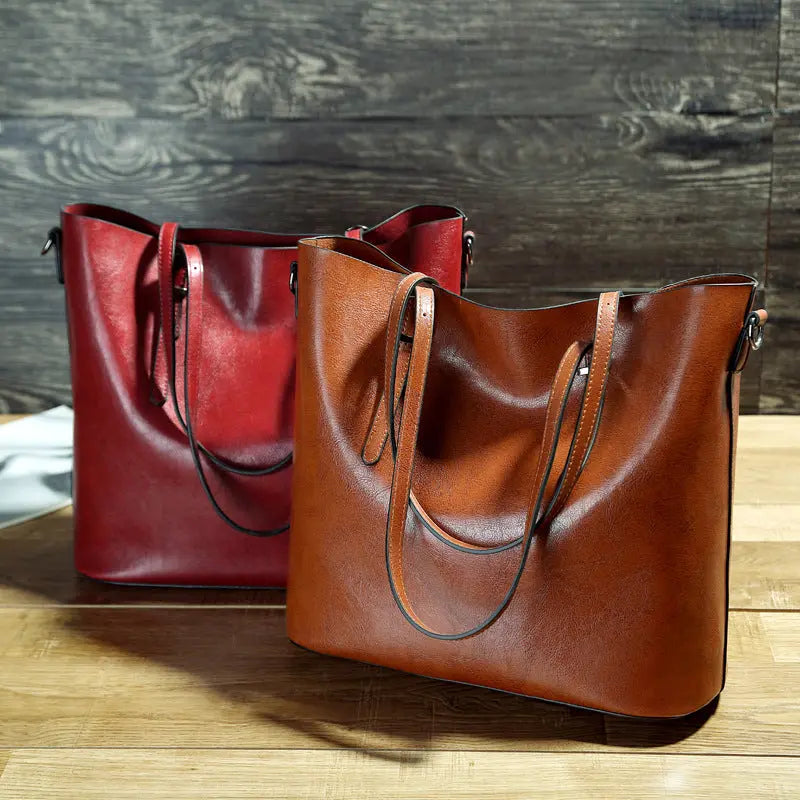 Simple Oil Wax Leather Messenger Shoulder Bags Women's High Capacity Portable Tote Bag Weselleverythingnow