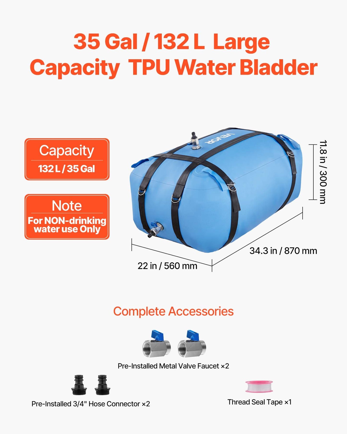Water Storage Bubble 132L TPU Soft Water Bag Water Storage Container Leak Proof & Wear Resistant Motorhome Water Tank For Outdoor Irrigation At Camping