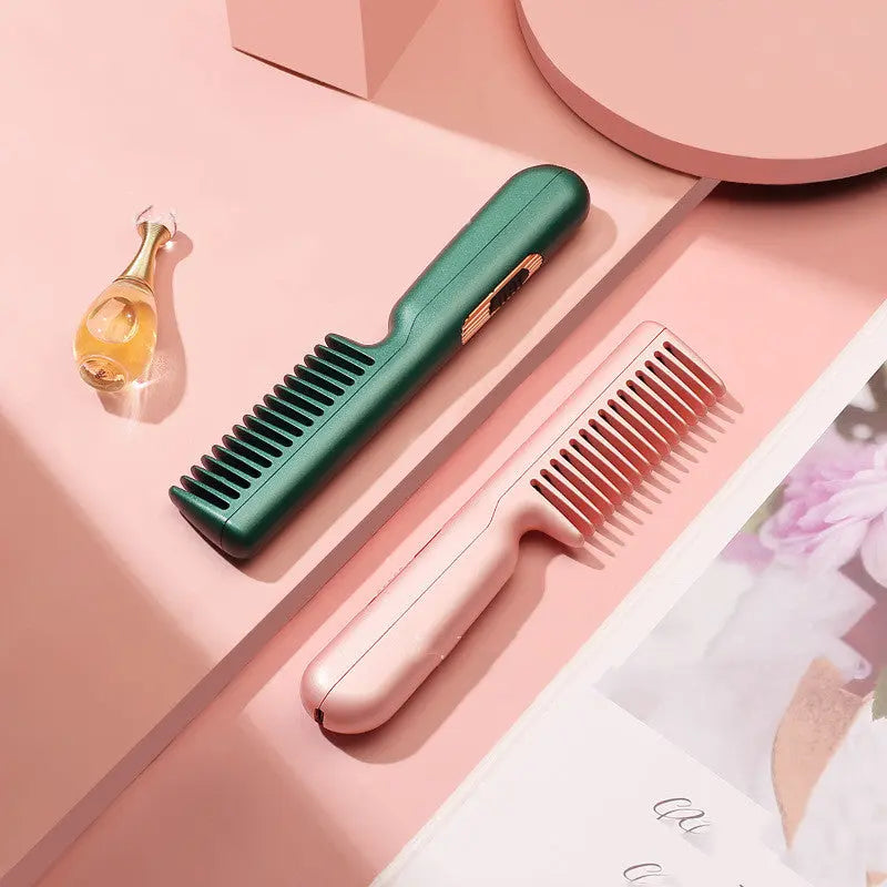2 In 1 Wireless Straight Hair Comb Portable USB Charging Negative -Ion Smoothing Straightener Curling Comb Hair Brush Weselleverythingnow
