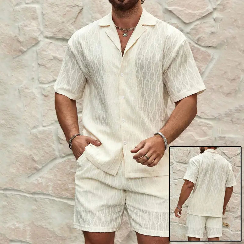 Men Tracksuits Summer Fashion Solid Loose Casual Two Pieces Lapel Button Shirt Shorts Beach Holiday All-match Outfits Male Weselleverythingnow
