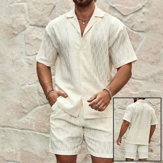 Men Tracksuits Summer Fashion Solid Loose Casual Two Pieces Lapel Button Shirt Shorts Beach Holiday All-match Outfits Male Weselleverythingnow