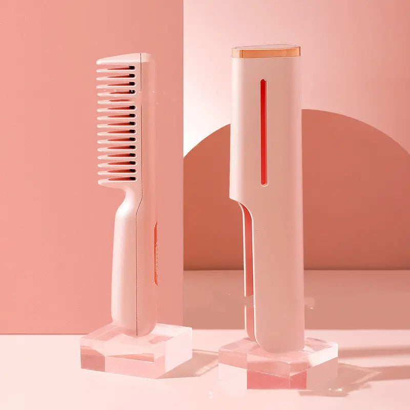 2 In 1 Wireless Straight Hair Comb Portable USB Charging Negative -Ion Smoothing Straightener Curling Comb Hair Brush Weselleverythingnow