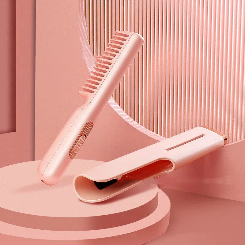 2 In 1 Wireless Straight Hair Comb Portable USB Charging Negative -Ion Smoothing Straightener Curling Comb Hair Brush Weselleverythingnow
