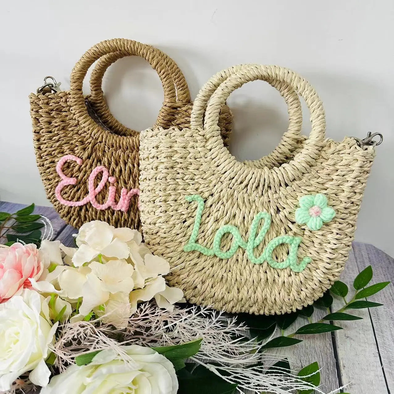 DIY Letter Name Seaside Vacation Style Grass Woven Handbag Straw Tote Crossbody Bag Weselleverythingnow